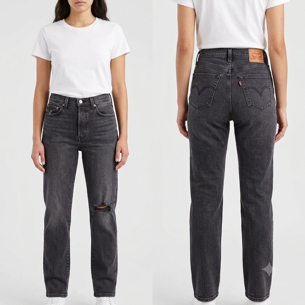 Levi's Wedgie Straight Jeans Women 28 Gray Distressed High Rise 34964-0149